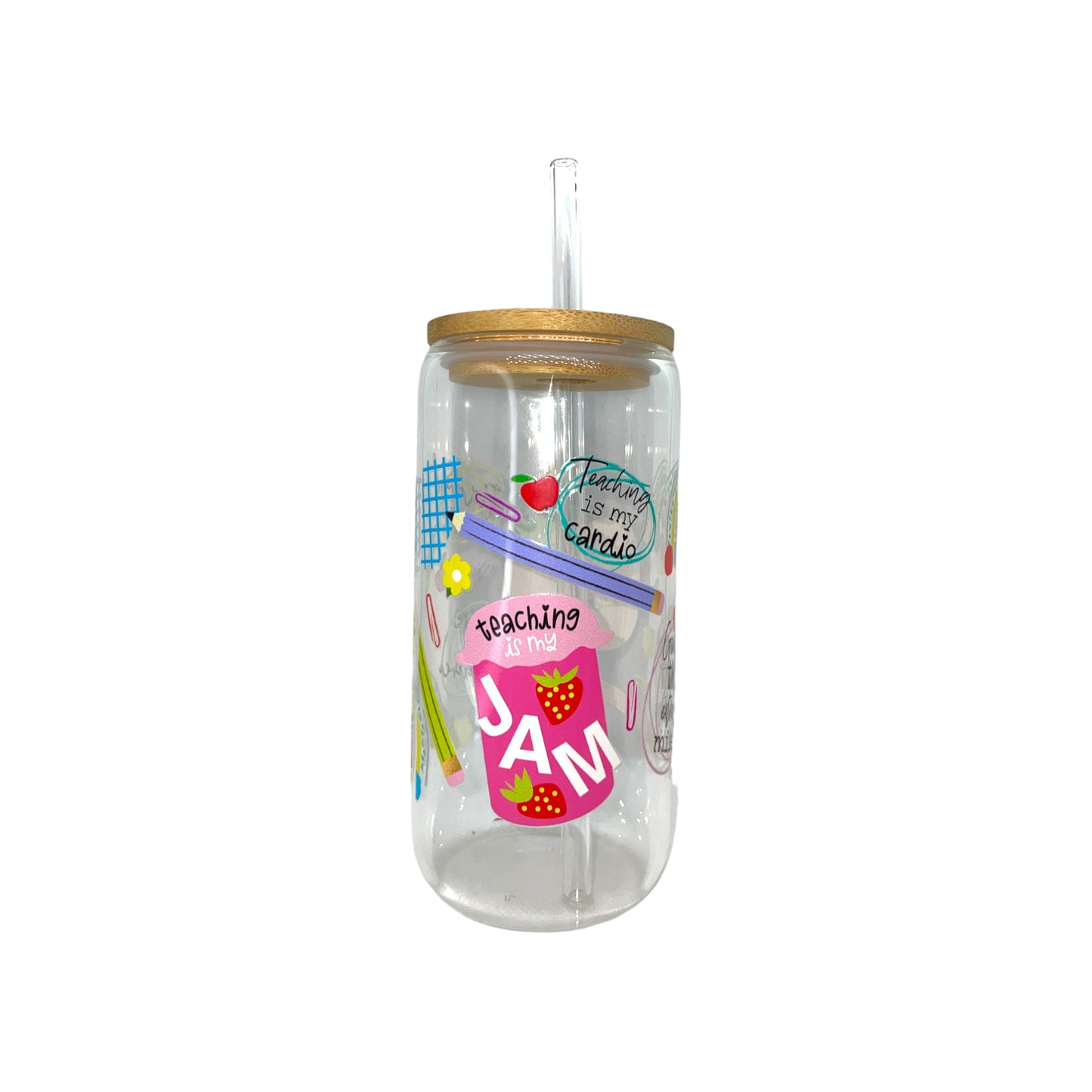 Teacher Jam Drinking Glass with Glass Straw