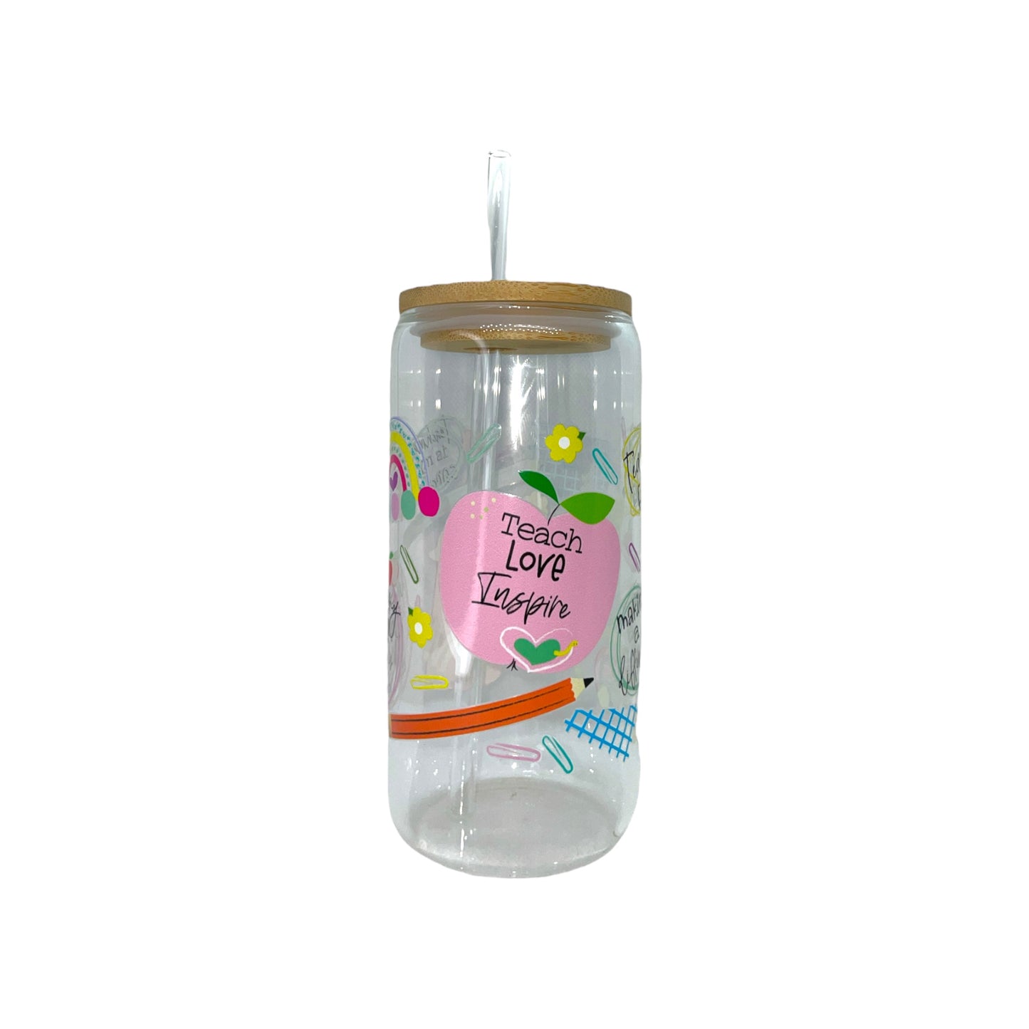 Teacher Jam Drinking Glass with Glass Straw