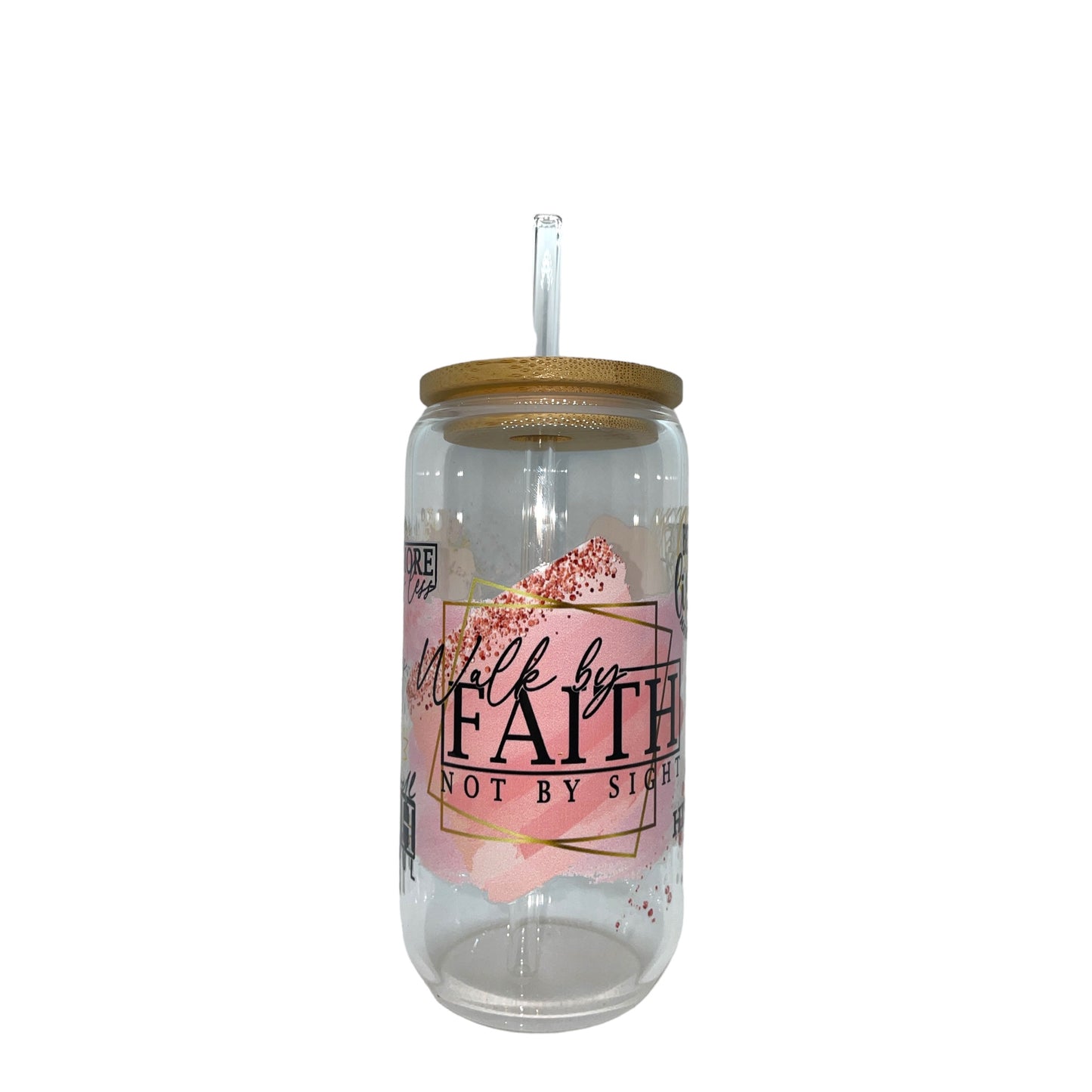 Walk By Faith Drinking Glass with Glass Straw